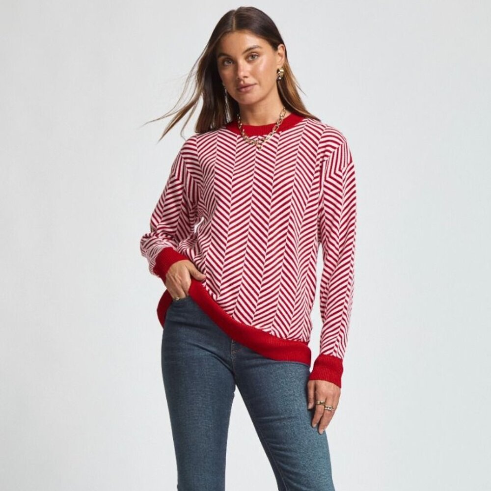 PLUS SIZE DEAR SCARLETT RED & WHITE SWEATER